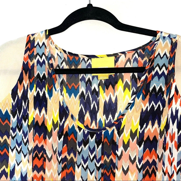 Anthropologie Maeve 100% Silk Multicolor Chevron Print Blouse Small Women’s - Picture 3 of 14